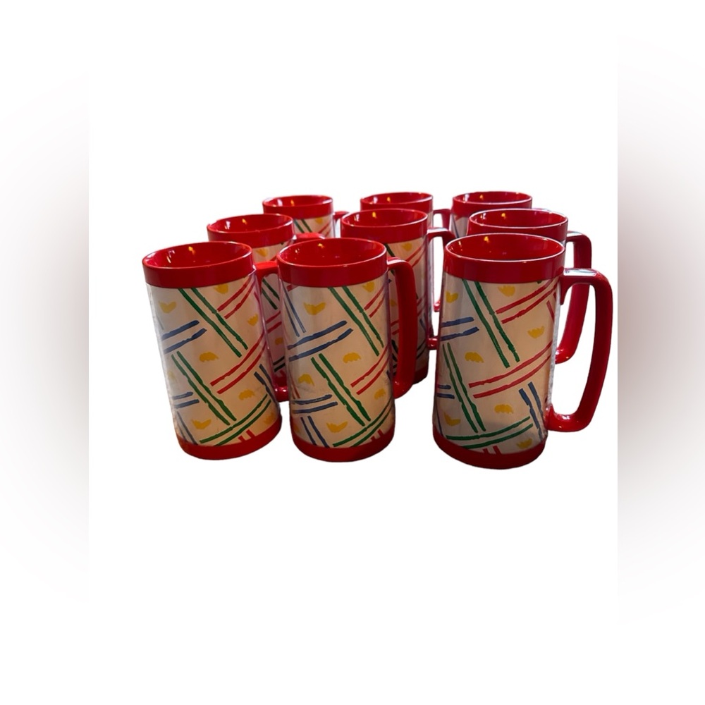 Rare Vintage- Primary Colored Thermo-Serv Insulated Cups- Set Of 9